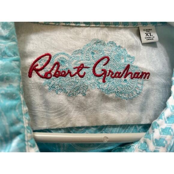 Robert Graham Classic Fit Long Sleeve Shirt Blue Paisley XL Linen Cotton - Picture 2 of 11